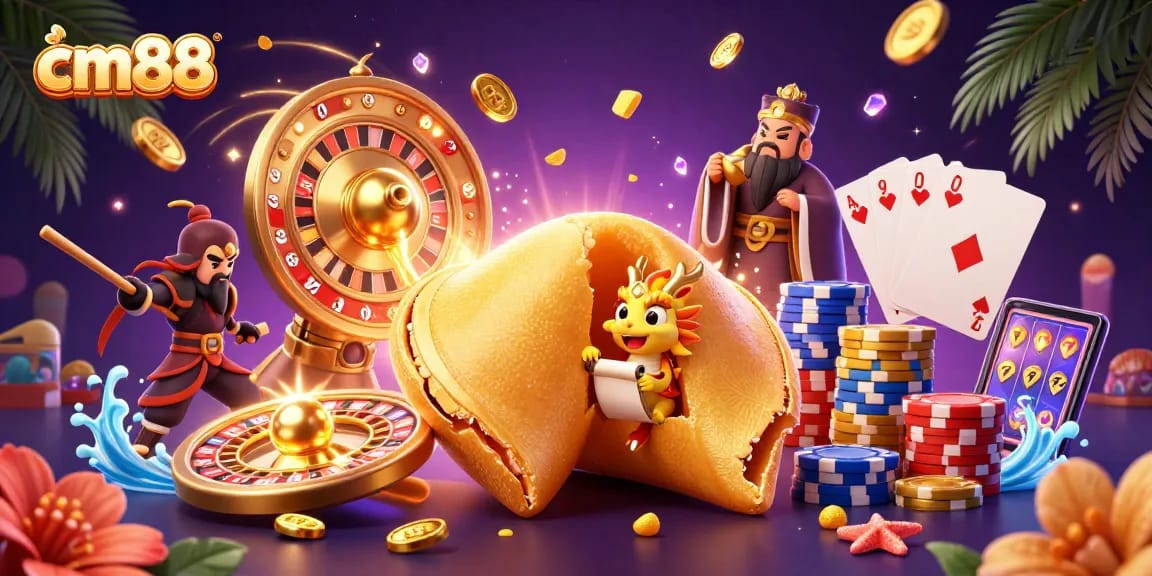 Play slots and win big with cm88 while surrounded by magical casino elements and characters.