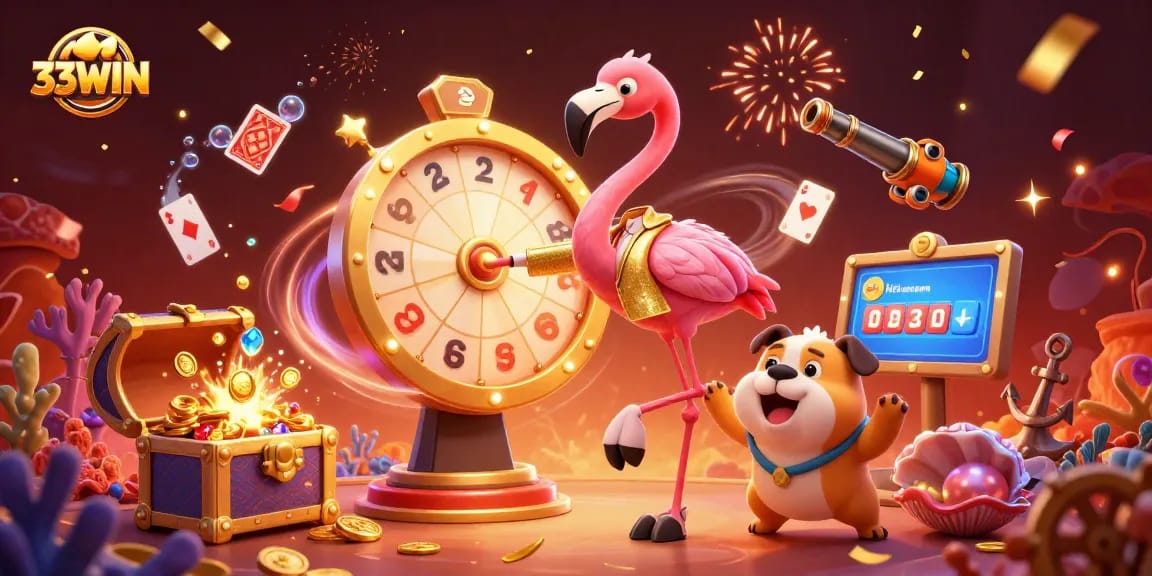 Join the fun at 33WIN with a dynamic game show scene full of excitement.