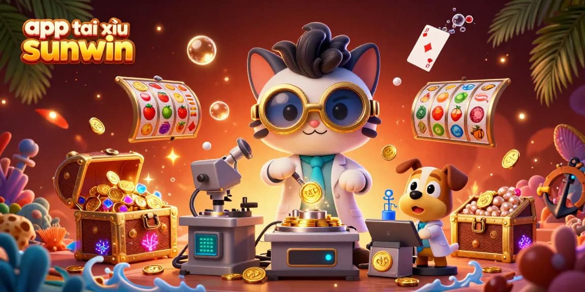 Play slots with app tài xỉu sunwin in this vibrant 3D casino illustration featuring exciting game elements.