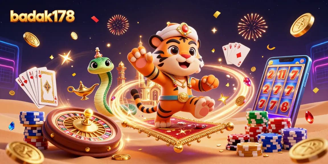 Experience the magic of gaming with badak178 as golden treasures and vibrant casino elements come alive.