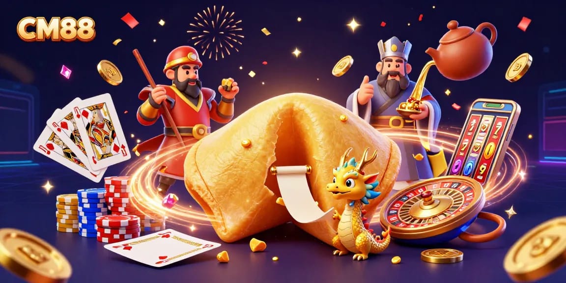 CM88 players enjoy a vibrant casino atmosphere with golden coins and colorful poker chips.