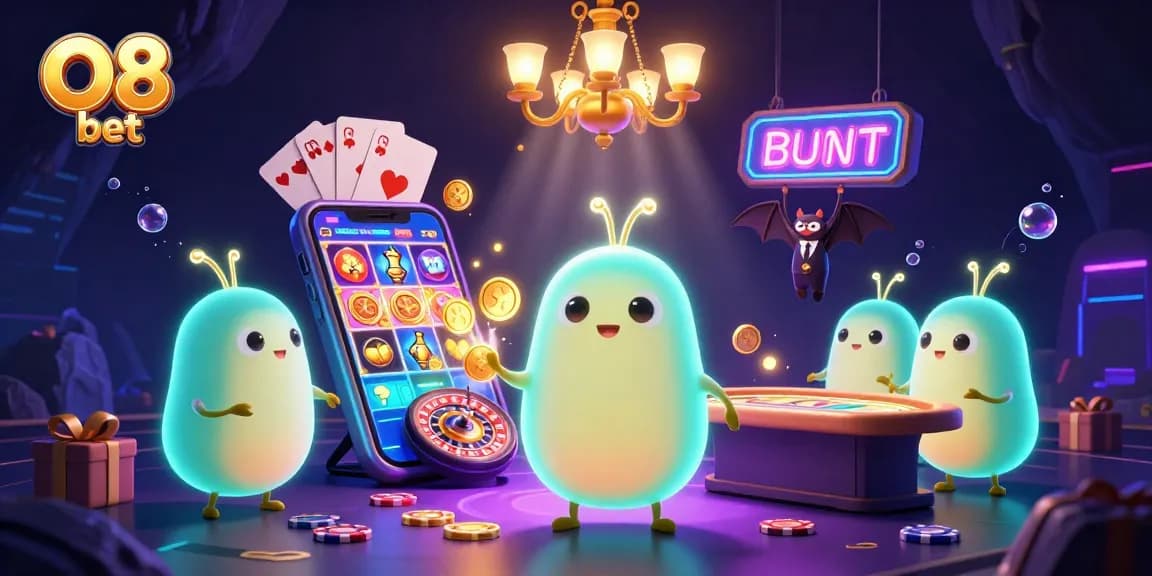 Experience O8 bet's vibrant casino atmosphere with glowworms and dynamic gaming elements.