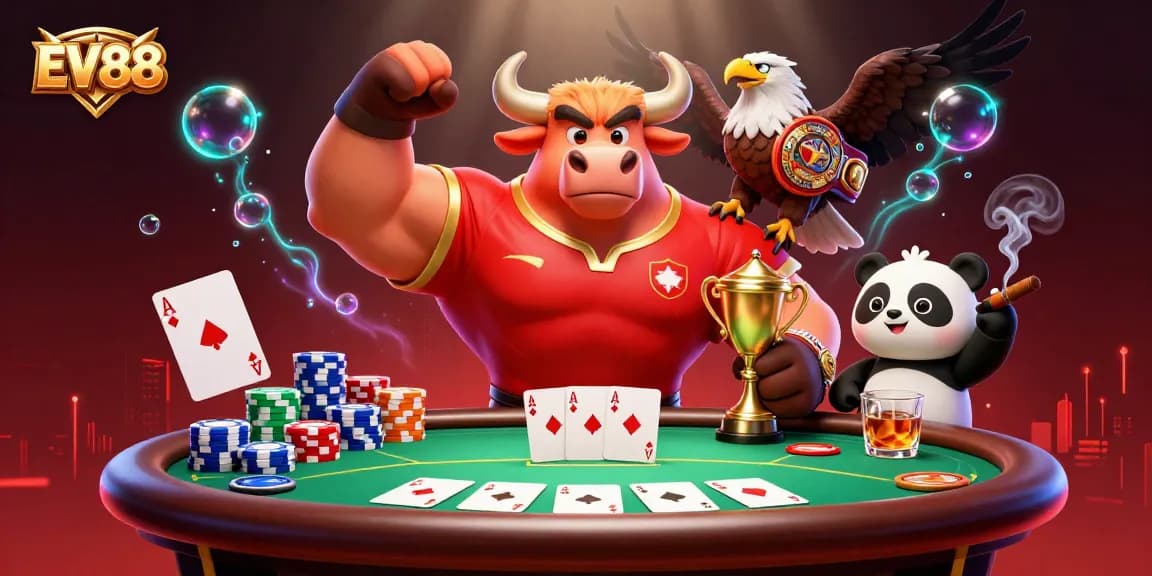 Experience the thrill of EV88's dynamic casino atmosphere with charismatic characters and vibrant gameplay.