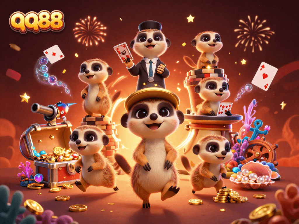 Experience thrilling moments at qq88 with meerkats operating a dazzling casino, gaming, and winning!