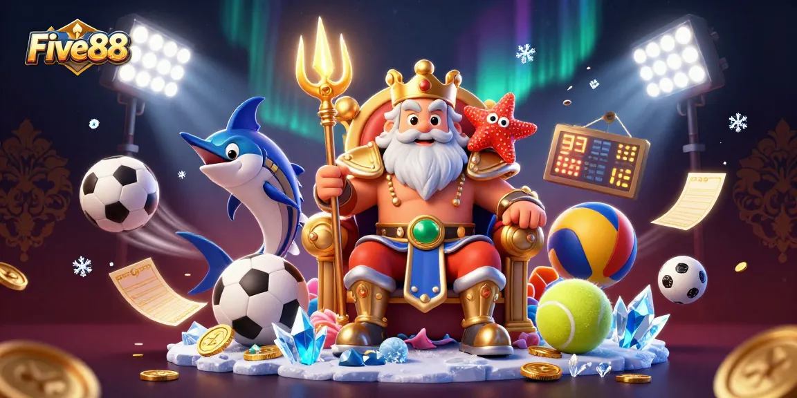 Experience the thrill of gambling at Five88 with dazzling casino elements and vibrant characters.