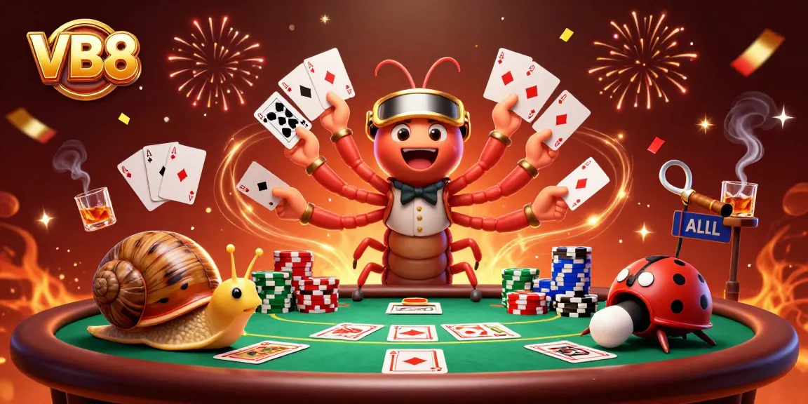 VB8 enthusiasts experiencing thrilling poker with unique characters in a lively casino atmosphere.