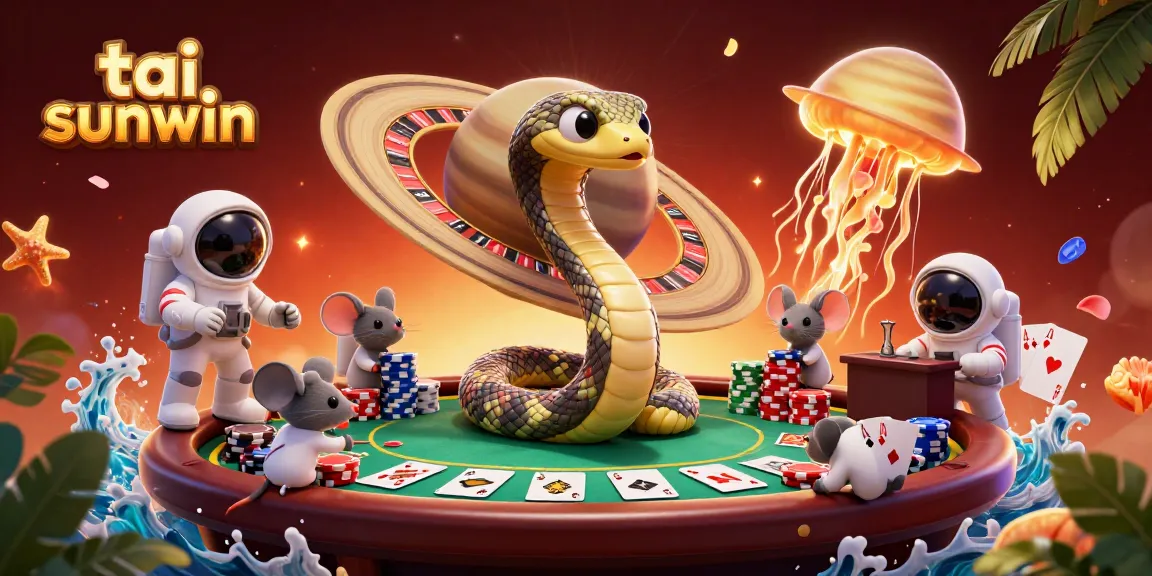 Action-packed scene featuring tai sunwin with cosmic dealers and astronaut mice in casino-style betting.