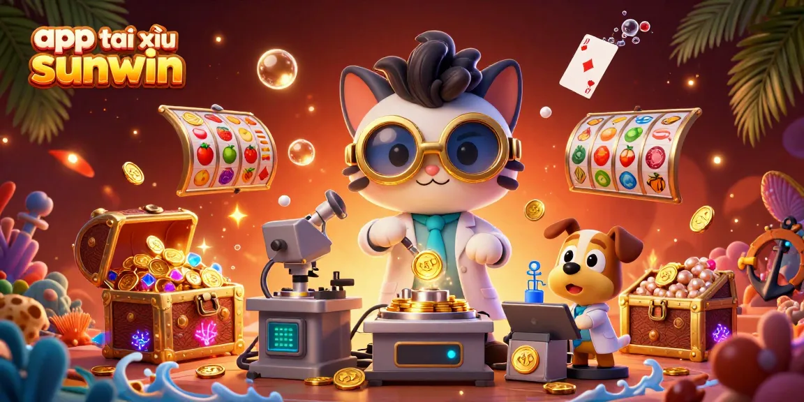 Play slots with app tài xỉu sunwin in this vibrant 3D casino illustration featuring exciting game elements.