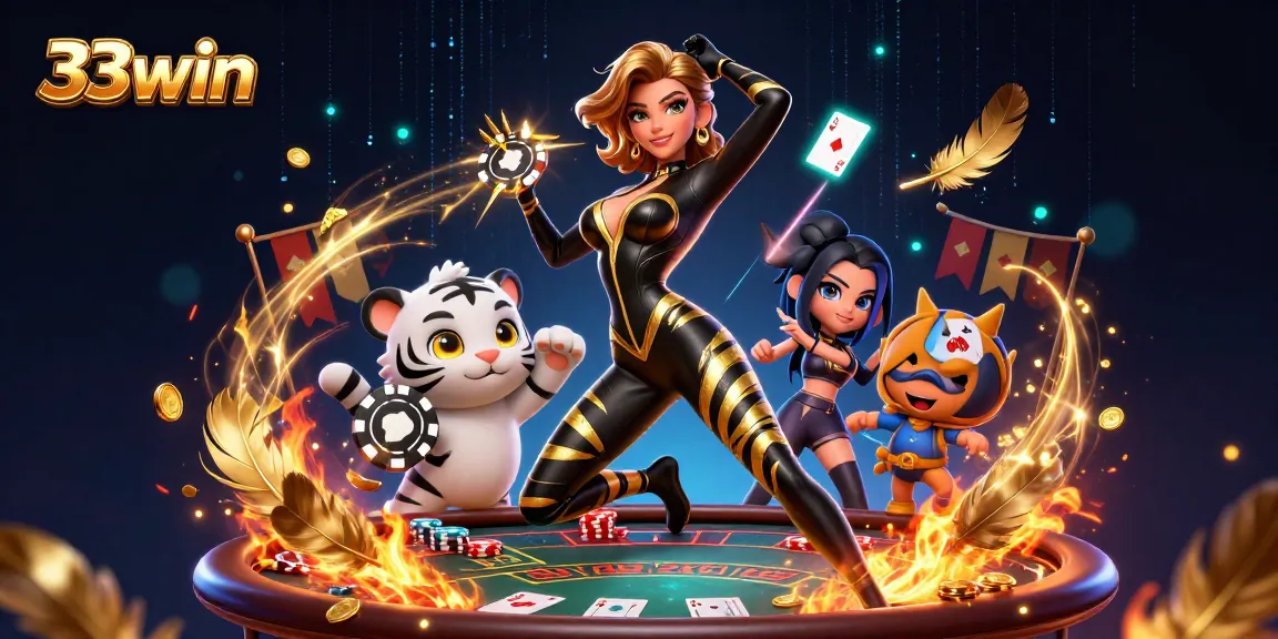 Play exciting poker with 33win featuring a striking 3D woman and a cute tiger