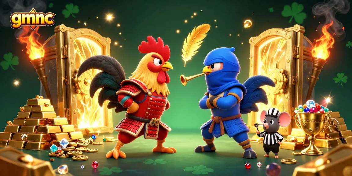 Experience the excitement of gmnc with epic roosters and treasure in a dramatic battle scene.