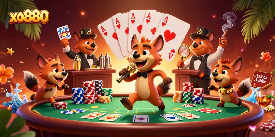 Experience the vibrant comedy casino atmosphere with xo880's cartoon hyenas at play.