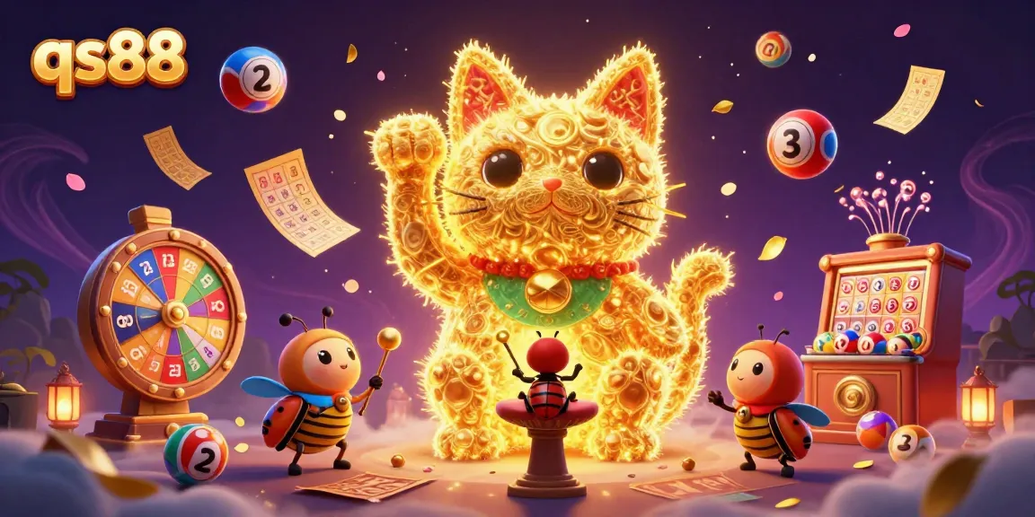 Experience the excitement of qs88 with this vibrant 3D lucky cat illustration featuring dynamic casino elements.