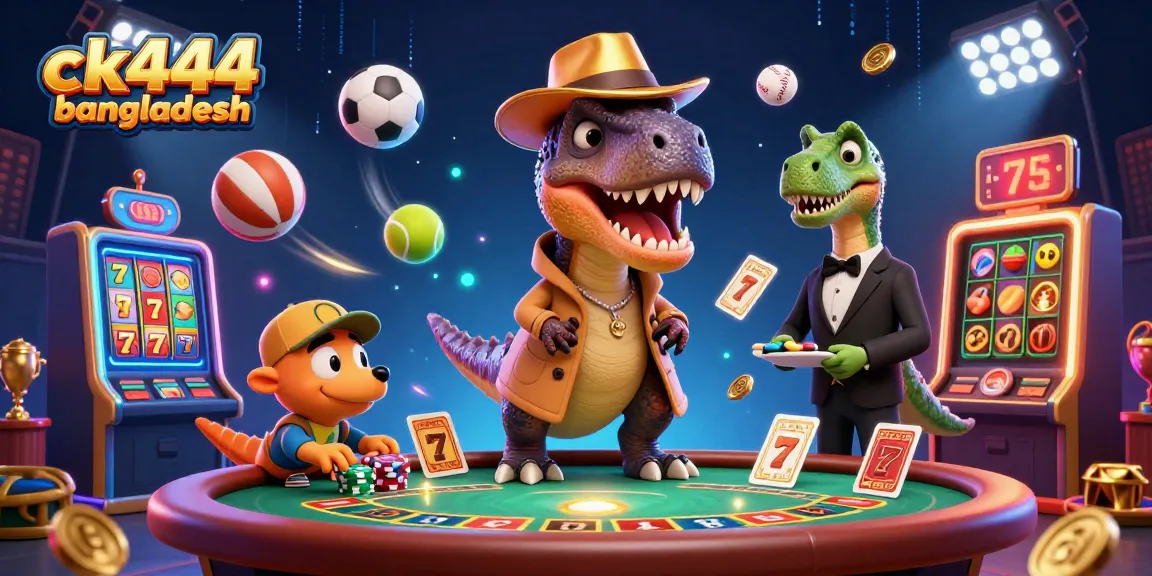 Experience the thrill of ck444 bangladesh with a dynamic casino scene featuring a velociraptor card counter.