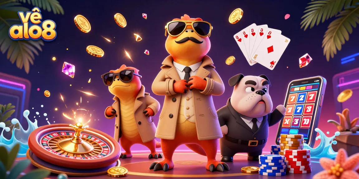 Experience the thrill of casino action with the raptors sneaking into ALO8, full of golden coins and cards.
