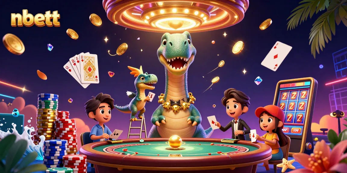 Experience the excitement of nbett with a thrilling 3D casino scene featuring dynamic characters and vibrant casino elements.