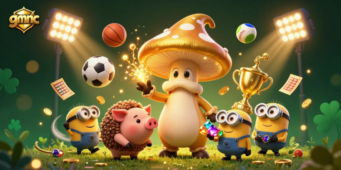 Experience the magic of gmnc as the golden mushroom wizard and truffle pig reveal treasures in an enchanted casino scene.