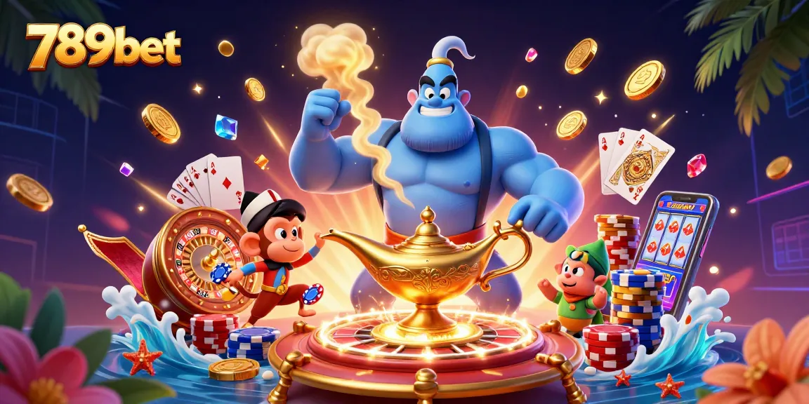 Engage in thrilling gameplay at 789bet with a vibrant illustration showcasing casino excitement and magic.