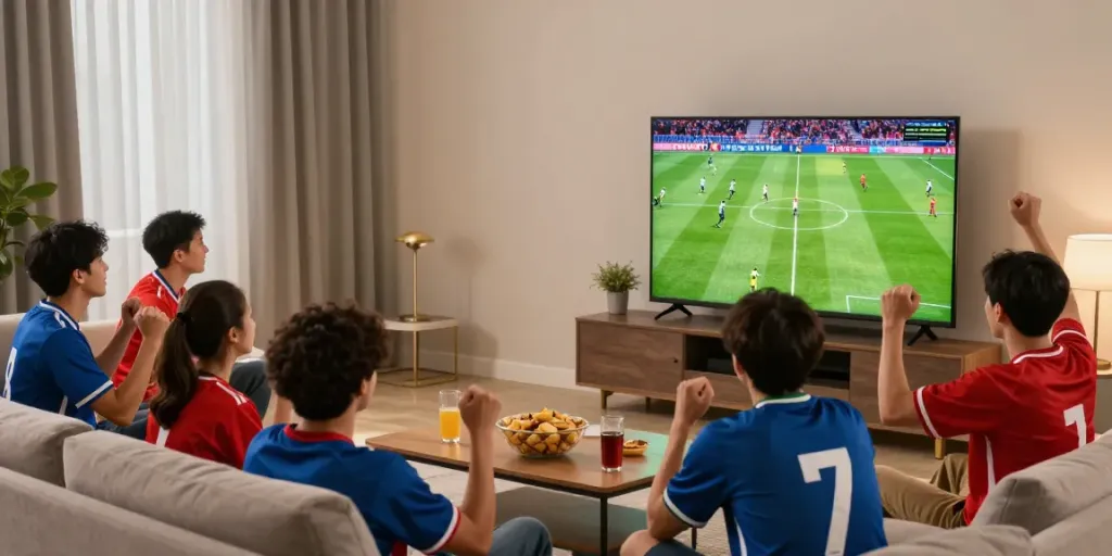 Gà vàngtv fans enjoying a football match in high-definition at home.