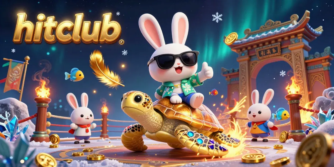 Experience thrilling gameplay with hitclub in this vibrant casino illustration featuring a lucky rabbit and golden sea turtle.