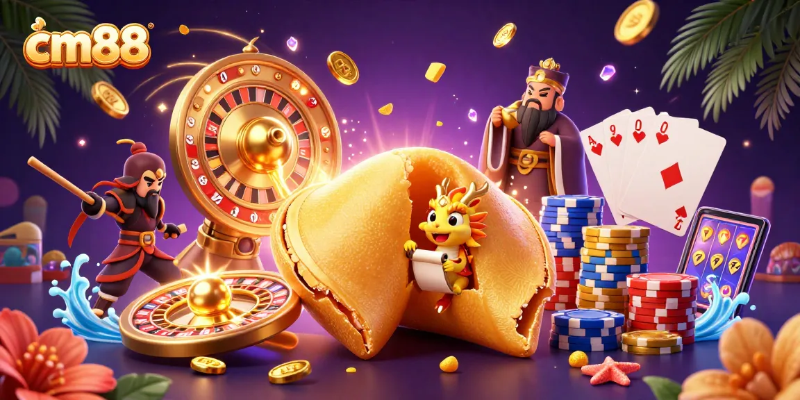 Play slots and win big with cm88 while surrounded by magical casino elements and characters.