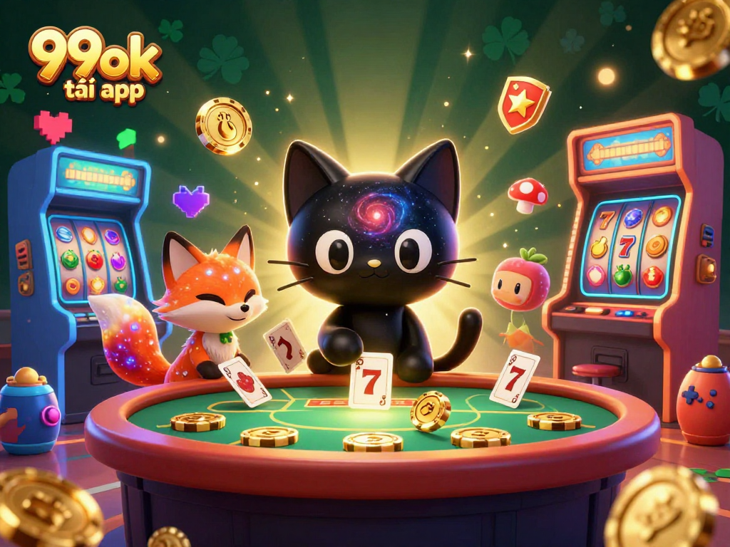 Engage with the universe of 99ok tải app as the cosmic cat captures casino chips and cards.