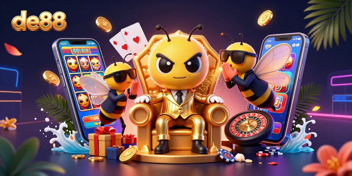Engage in thrilling gambling adventures with DE88, showcasing a vibrant casino scene full of dynamic game elements.