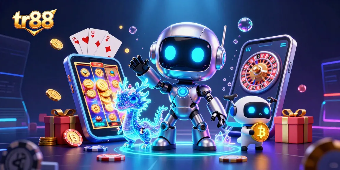 Experience thrilling gameplay at tr88 with a vibrant 3D illustration featuring a cyberpunk robot and gaming elements.