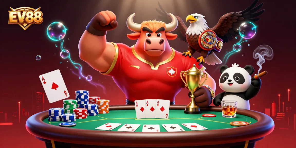 Experience the thrill of EV88's dynamic casino atmosphere with charismatic characters and vibrant gameplay.
