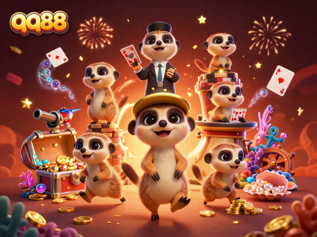 Experience thrilling moments at qq88 with meerkats operating a dazzling casino, gaming, and winning!