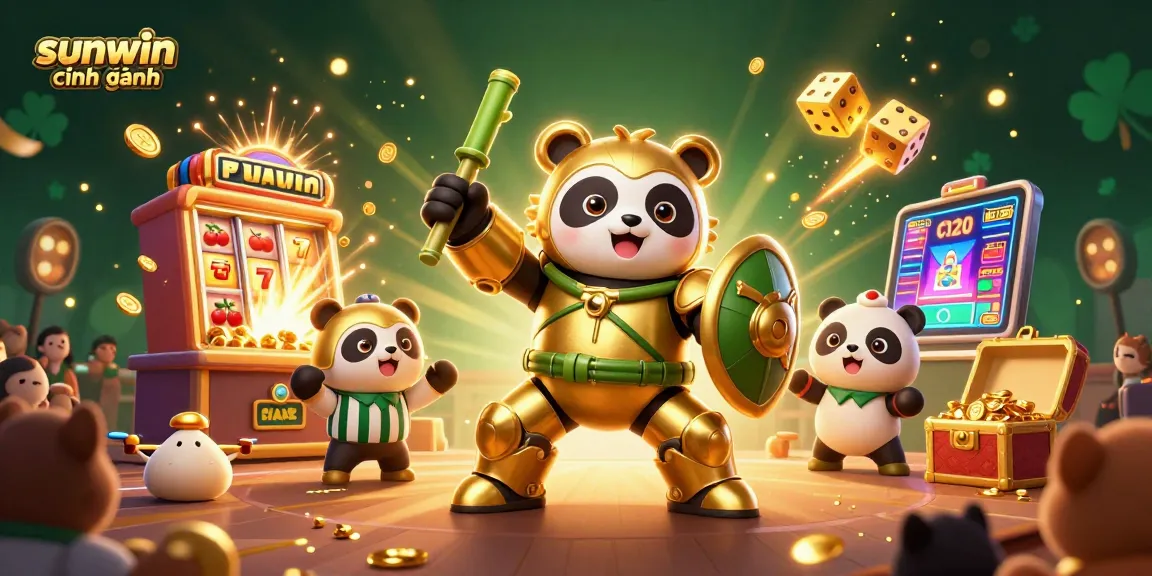 Spin to win with sunwin chính hãng featuring a golden panda in a dynamic casino arena.