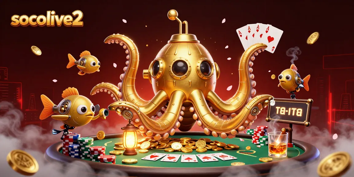 Experience thrilling gameplay at socolive2 with golden kraken submarine surrounded by vibrant poker elements.