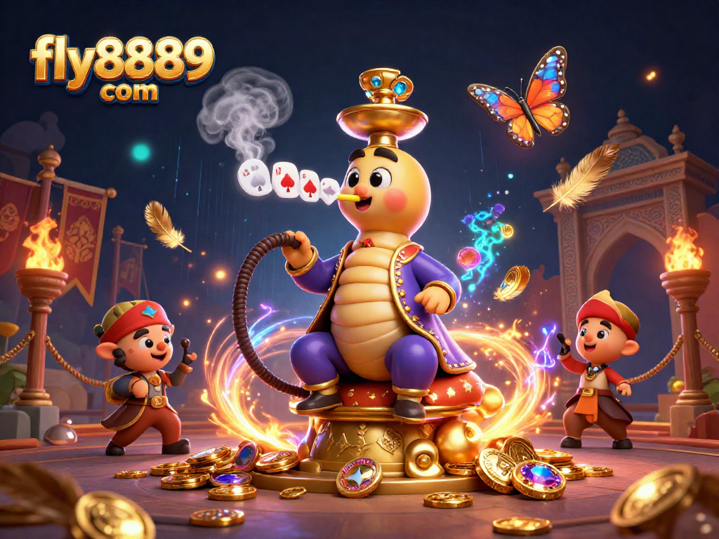 Engage with fly8889 com in a vibrant 3D casino illustration showcasing poker elements and gold coins.