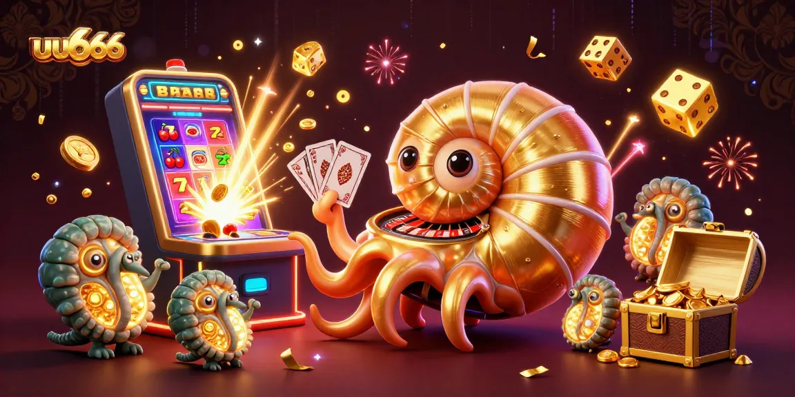 Spin the uu666 roulette wheel with a golden nautilus amidst a jackpot of coins and colorful symbols.