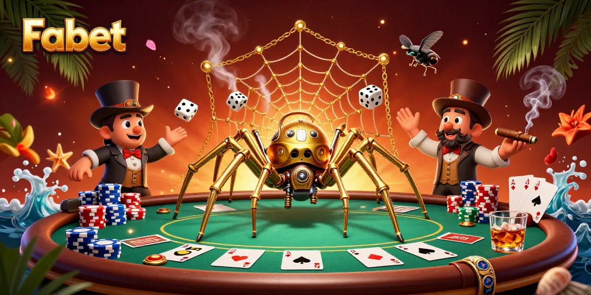 Experience the thrill of Fabet with a detailed steampunk casino scene featuring poker elements and vibrant graphics.