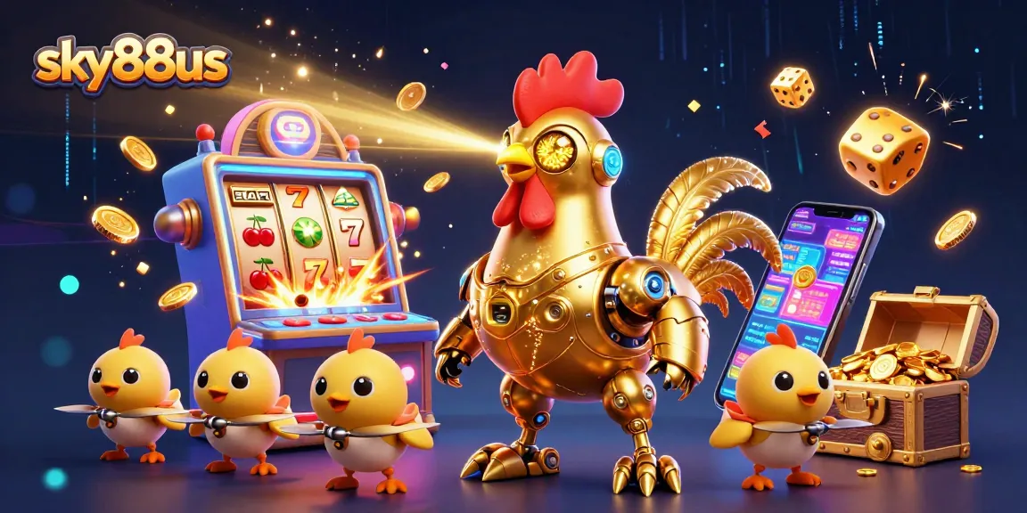 Engage with thrilling gaming action at sky88us, featuring a colorful 3D scene of casino fun.