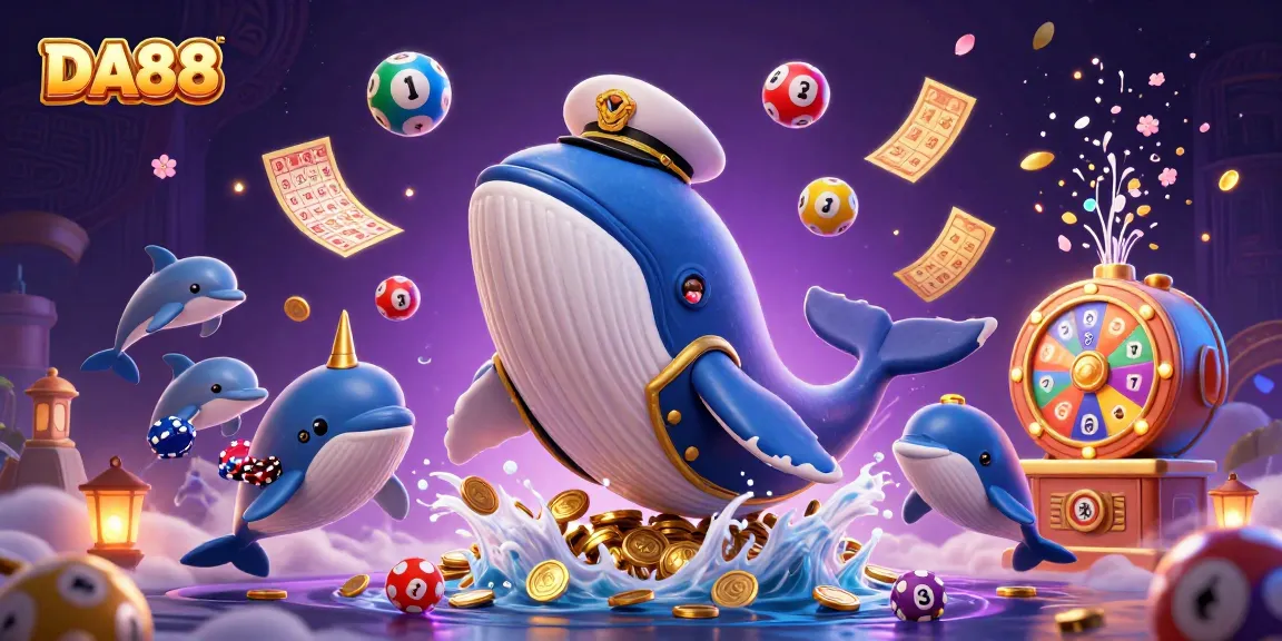 Experience DA88's thrilling world with a 3D whale and dynamic lottery elements.