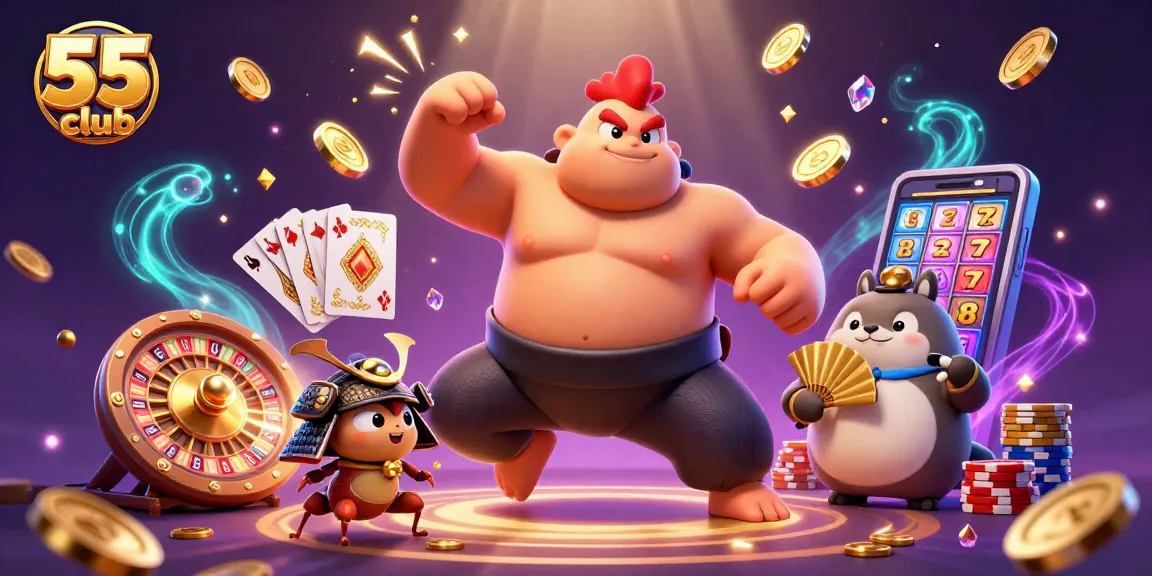 Experience thrilling wins with 55 club as a powerful rooster sumo and fierce samurai cricket face off.